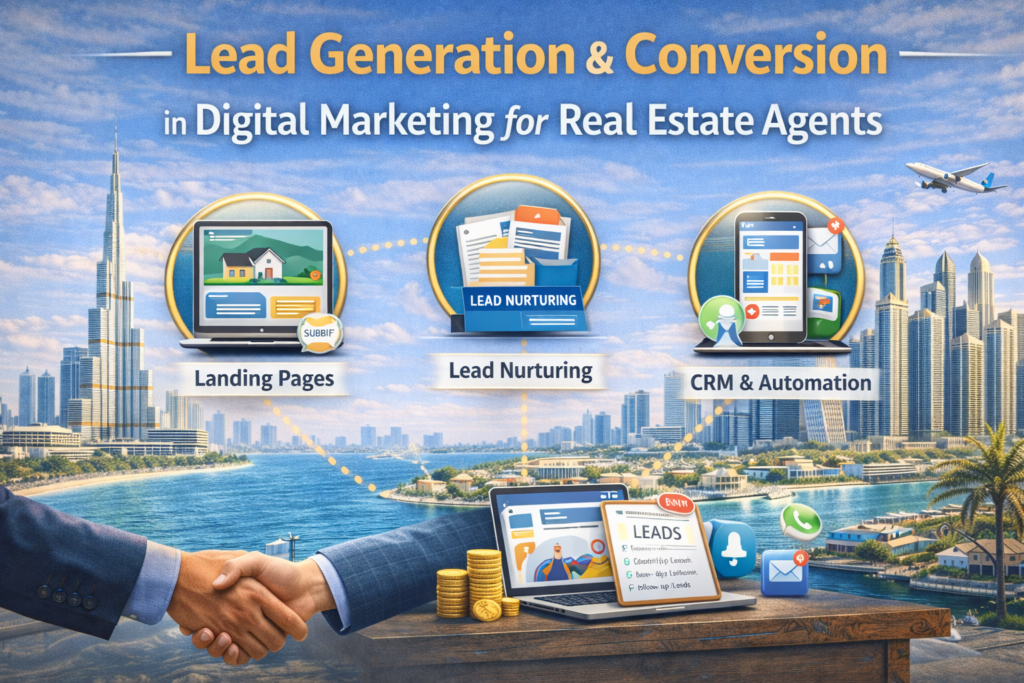Digital marketing for real estate agents through content strategies such as blogging, video marketing, and educational property content for Middle East audiences.